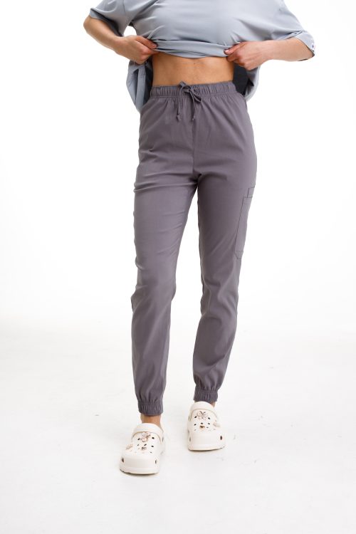Damskie spodnie medyczne joggery stretch szare