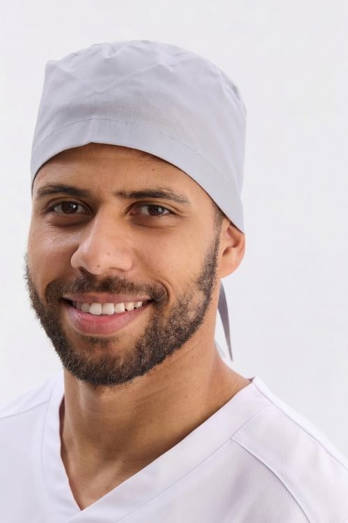 Klasyczna czapka medyczna z wiązaniami w kolorze szarym