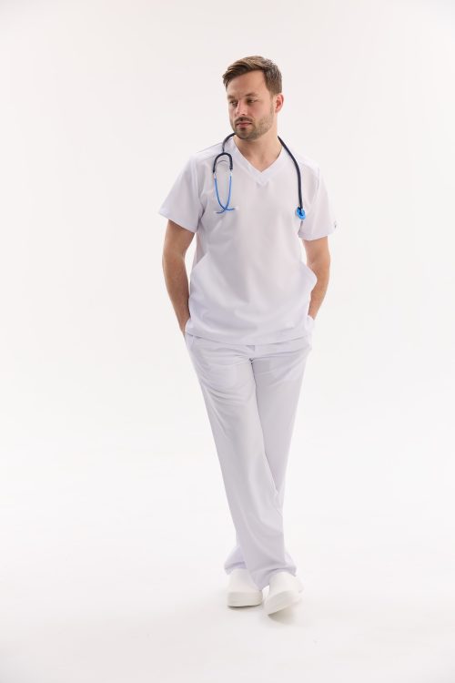 Męski strój medyczny chirurgiczny Portland w kolorze białym